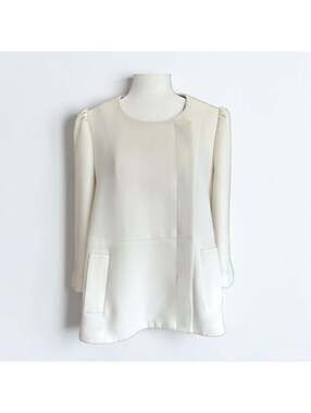 Co Off-White Crepe Asymmetric Puff Sleeve Structured Jacket Top Size L
